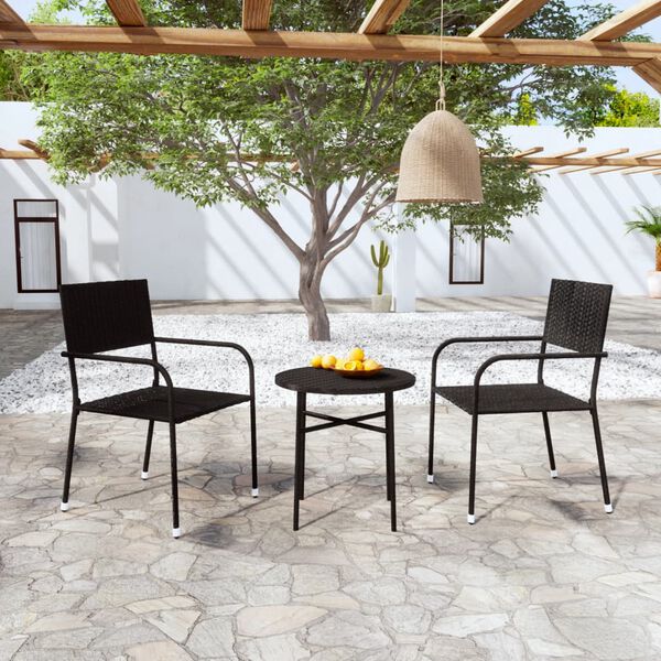 vidaXL Garden Dining Set Black PE Rattan Small Stackable