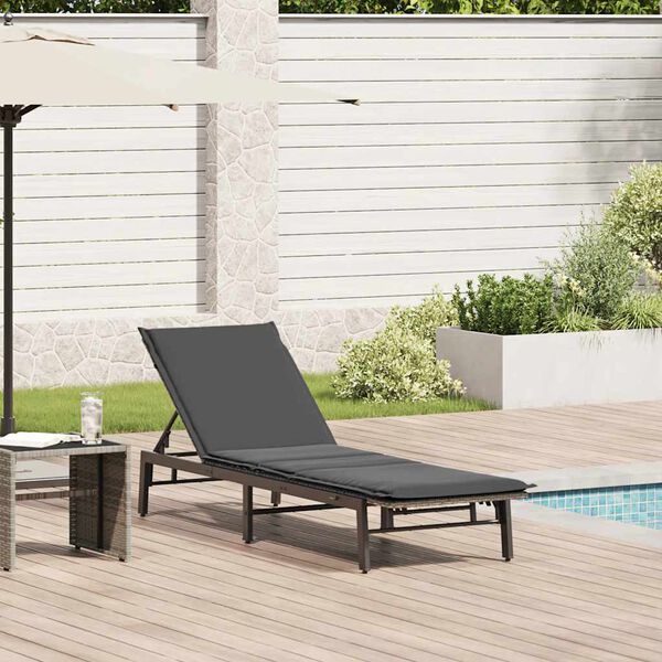 vidaXL Sun Lounger Grey PE Rattan, Powder-Coated Steel Adjustable
