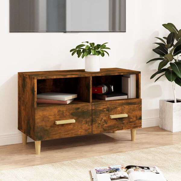 vidaXL TV Cabinet Smoked Oak Engineered Wood TV Cabinet Rectangular