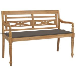 vidaXL Bench Taupe, Natural Teak Solid Teak Wood, 100% Polyester (Cushion)