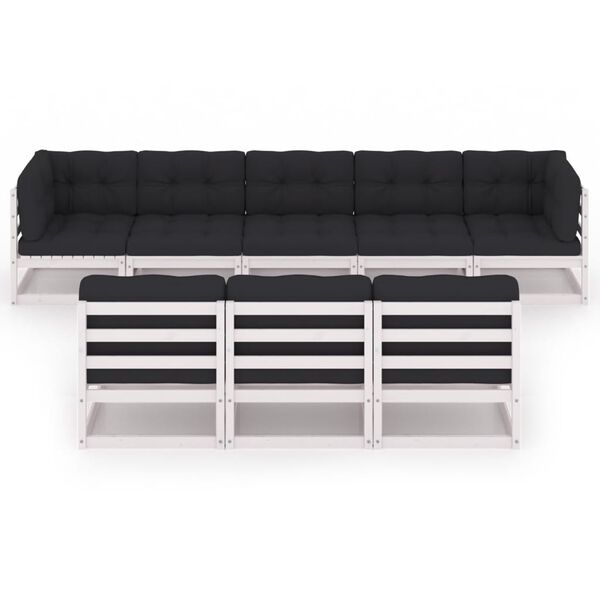 vidaXL Garden Lounge Set White, Solid Pinewood, Anthracite