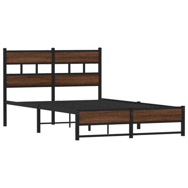vidaXL Bed Frame Brown Oak Steel, Engineered Wood Full Bed Frame