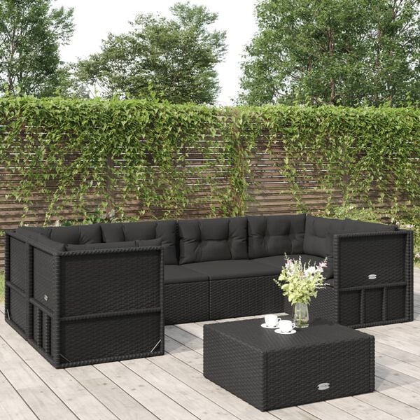 vidaXL Garden Lounge Set Black PE rattan, powder-coated steel Medium