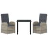 vidaXL Garden Dining Set with Cushion 3 pcs Grey Poly Rattan