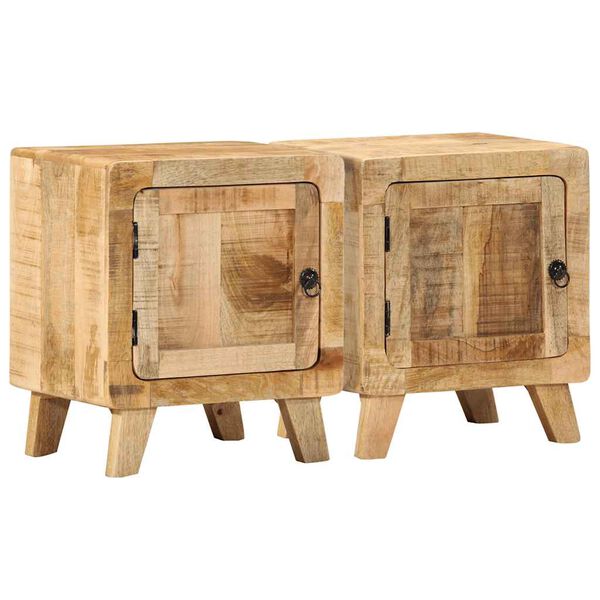 vidaXL Bedside Cabinet Set of 2 Rough Mango Solid Mango Wood Medium