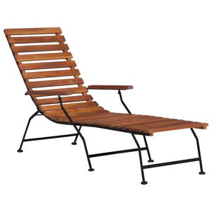 vidaXL Deck Chair Brown, Black Acacia wood, Steel Standard Foldable
