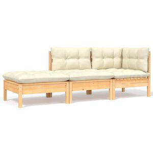 vidaXL Garden Lounge Set Set of 3 Cream, Natural Wood