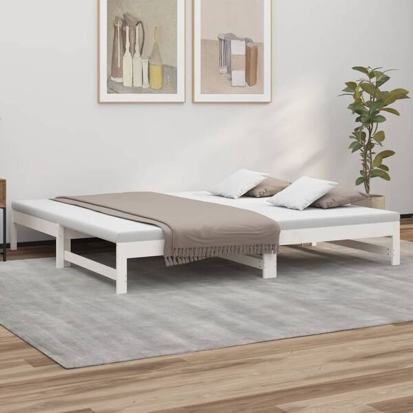 vidaXL Day Bed White Solid pine wood 2x Expandable Day Bed