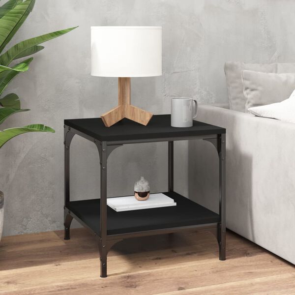 vidaXL Side Table Set of 2 Black Engineered wood, Steel Small Levelers