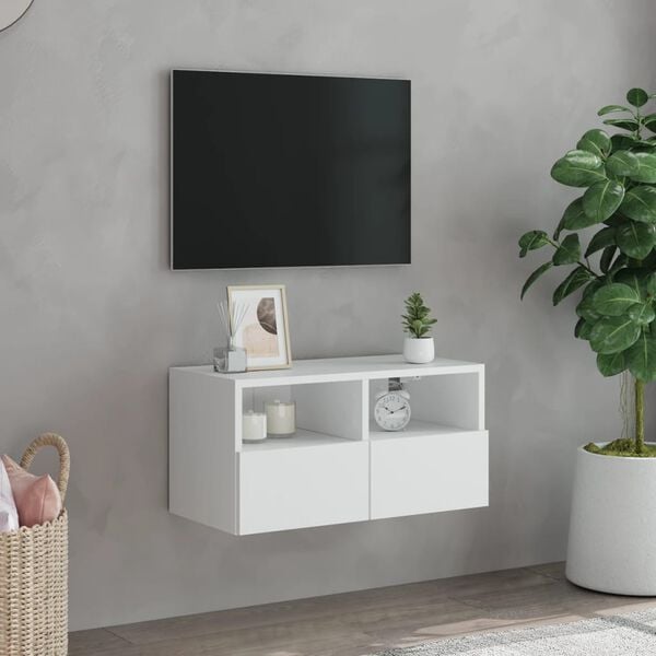 vidaXL TV Wall Cabinet White Engineered wood Medium TV Wall Cabinet