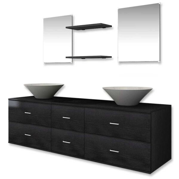 vidaXL Bathroom Cabinet Black Engineered wood Large Bathroom Cabinet