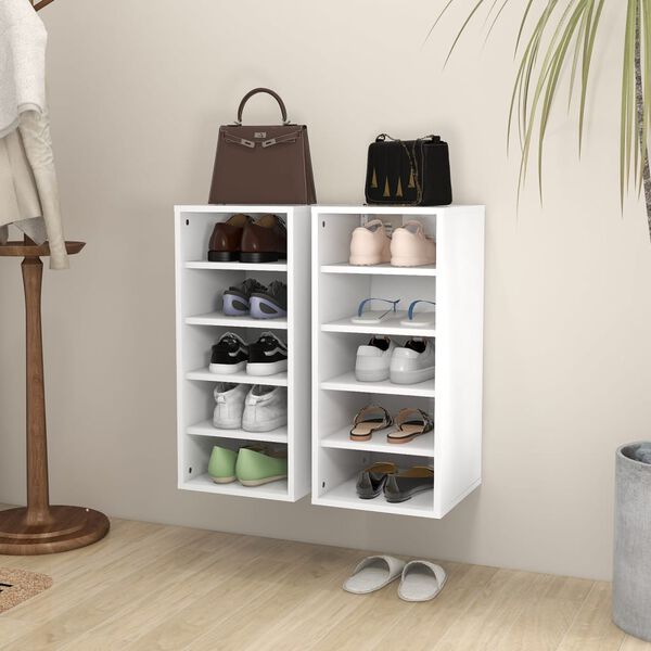 vidaXL Shoe Cabinet Set of 2 White Engineered Wood Medium Shoe Cabinet