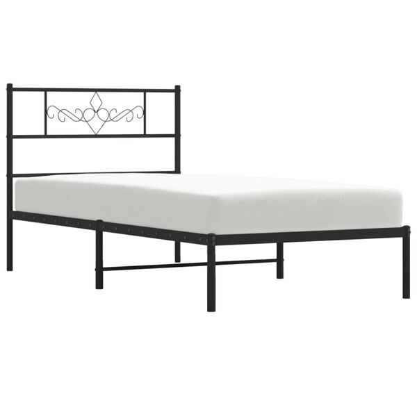 vidaXL Bed Frame Black Powder-Coated Steel Single Bed Frame