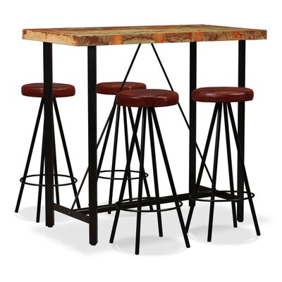 vidaXL Bar Set 5 Pieces Solid Reclaimed Wood and Genuine Leather