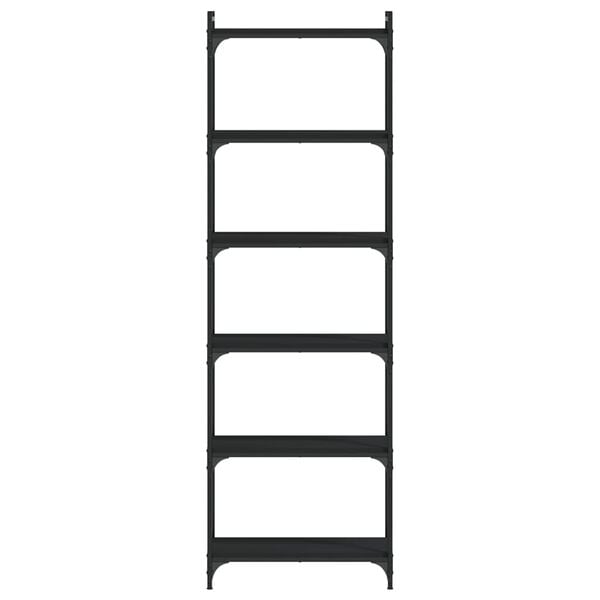 vidaXL Bookcase Black Engineered Wood, Metal 23.6 x 11.8 x 74.0 in