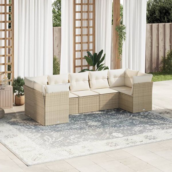 vidaXL Garden Sofa Set Beige Poly Rattan, Powder-Coated Steel Large