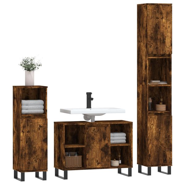vidaXL Bathroom Furniture Set Smoked oak Engineered wood, iron Medium