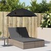 vidaXL Double Sun Lounger with Cushions&Parasol Grey Poly Rattan