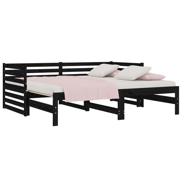 vidaXL Day Bed Black Solid pine wood Double