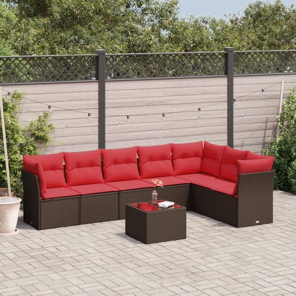 vidaXL 8 Piece Patio Sofa Set with Cushions Brown Poly Rattan
