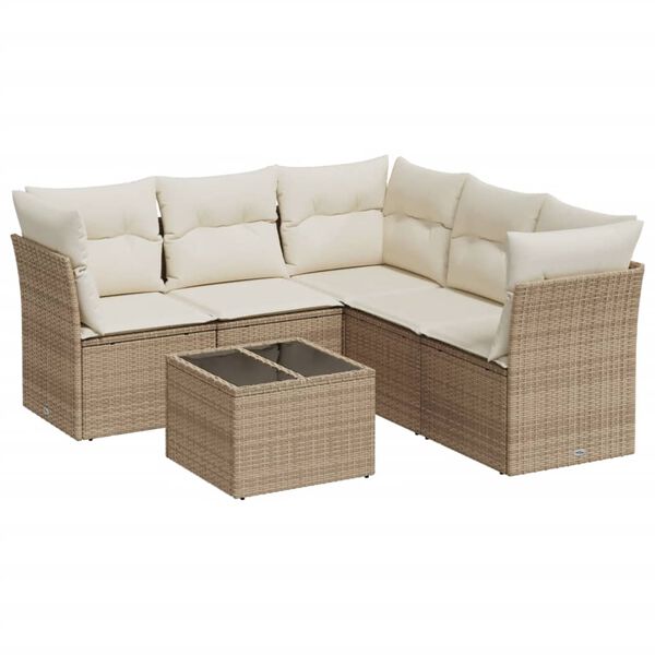 vidaXL Garden Sofa Set Beige PE rattan 6 Piece Modular Garden Sofa Set