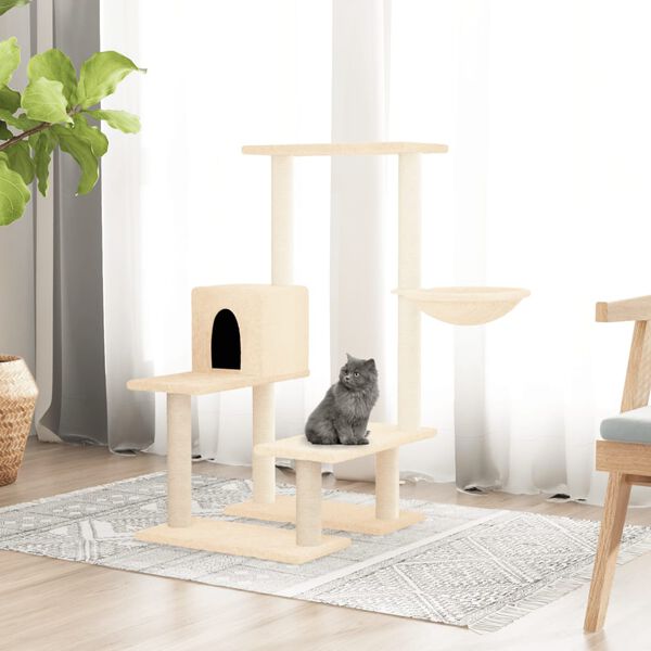 vidaXL Cat Tree Cream Engineered wood, Plush, Sisal Large Modern