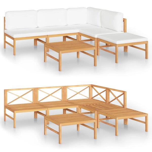 vidaXL Garden Lounge Set Cream Solid Teak Wood, Polyester Standard Tough