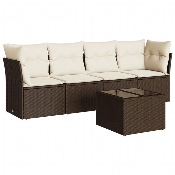 vidaXL Garden Sofa Set Brown Poly Rattan, Steel, Tempered Glass, Polyester
