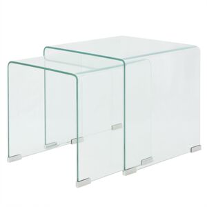 vidaXL Nesting Table Set Set of 2 Clear Tempered safety glass Two Piece