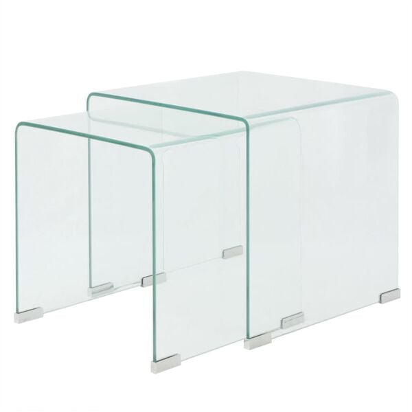 vidaXL Nesting Table Set Set of 2 Clear Tempered safety glass Two Piece