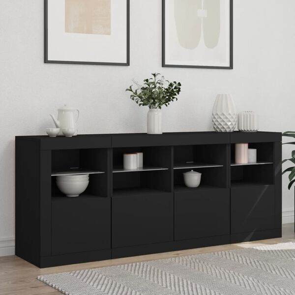 vidaXL Sideboard Black Engineered wood, Glass Medium Sideboard