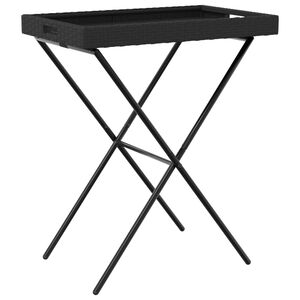 vidaXL Folding Tray Table Black Flat PE rattan Small Foldable