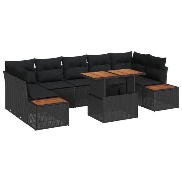 vidaXL Garden Sofa Set with Storage 8 pcs Black Poly rattan