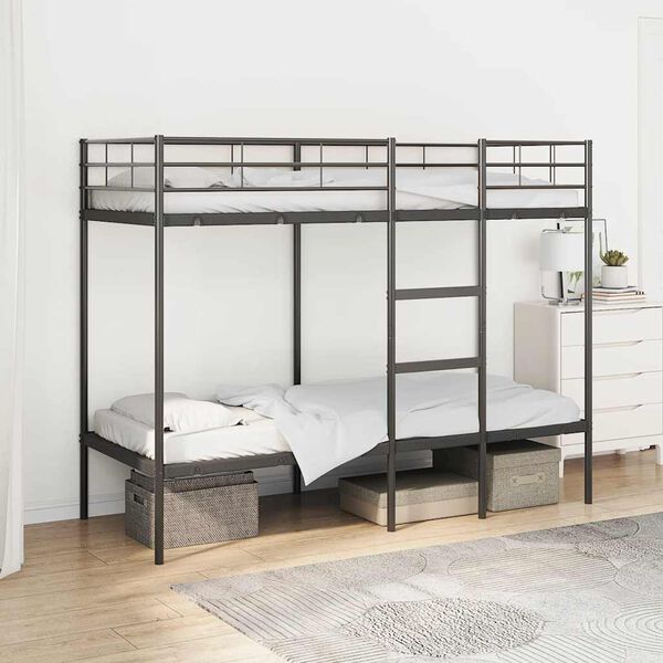 vidaXL Bunk Bed Black Steel, Mesh Fabric Small Single Bunk Bed