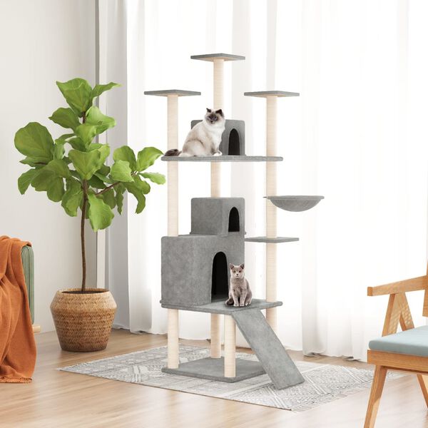 vidaXL Cat Tree Light grey Engineered wood, plush, sisal Large