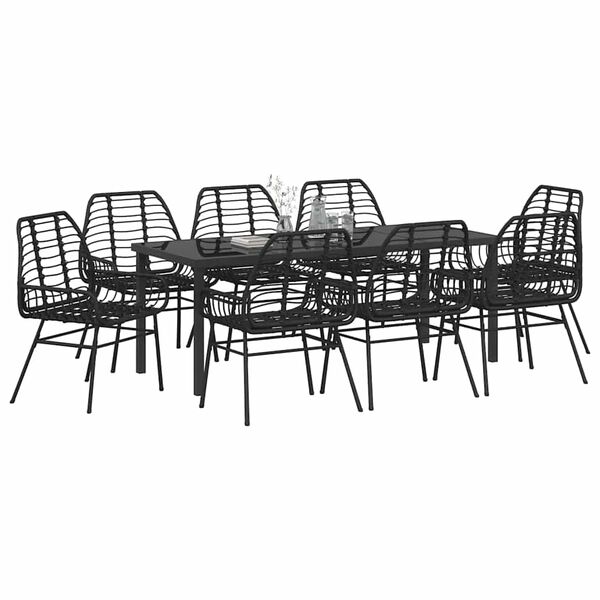vidaXL Garden Dining Set 9 pcs Black Poly Rattan