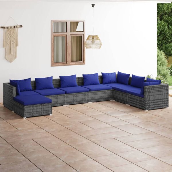 vidaXL Garden Lounge Set Grey with dark blue cushions