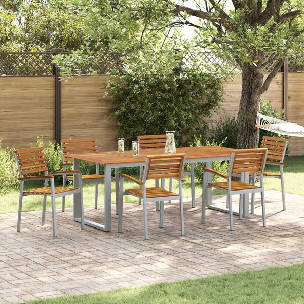 vidaXL Garden Dining Set 7 pcs Grey Solid Acacia Wood
