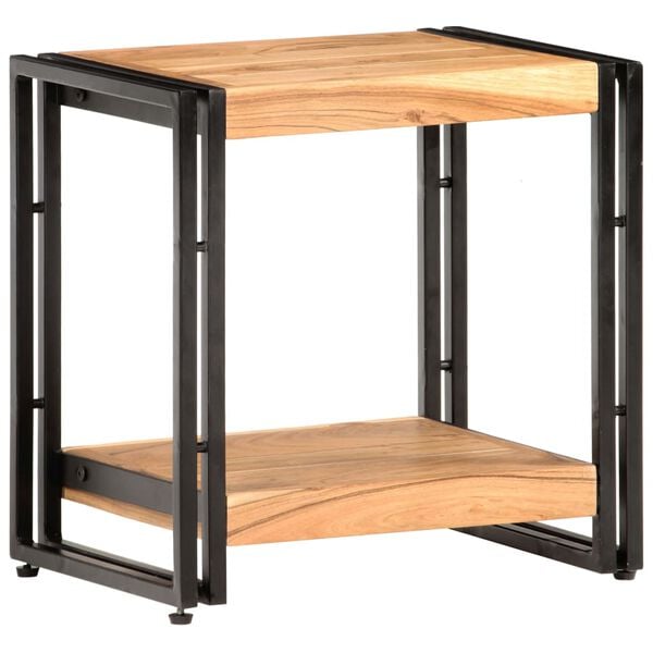 vidaXL Side Table Natural wood, Black Solid Acacia wood, Powder-Coated Iron
