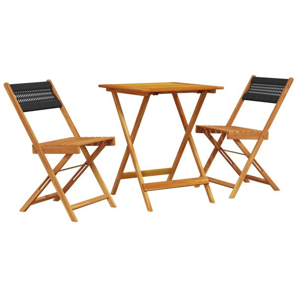 vidaXL Bistro Set Black Solid acacia wood, Polypropylene Medium Foldable