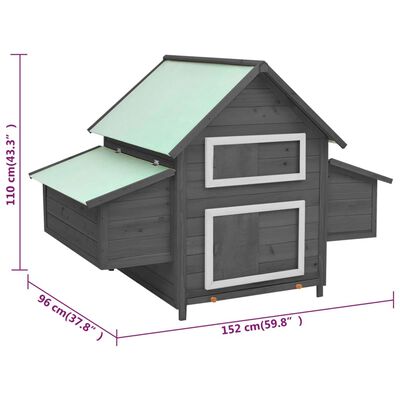 vidaXL Chicken Coop Gray and White 59.8"x37.7"x43.3" Solid Firwood