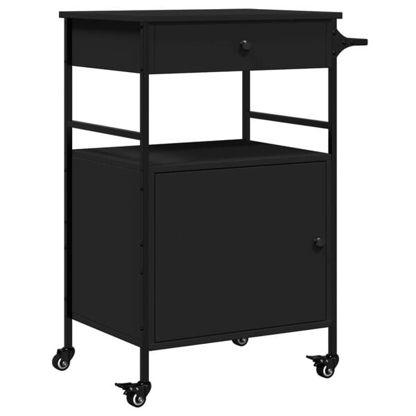 vidaXL Kitchen Trolley Black 22"x16.9"x35.2" Engineered Wood