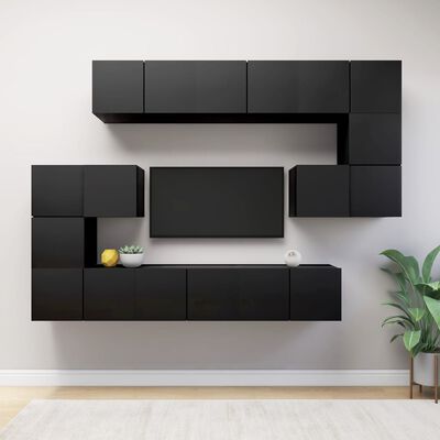 vidaXL 10 Piece TV Stand Set Black Engineered Wood