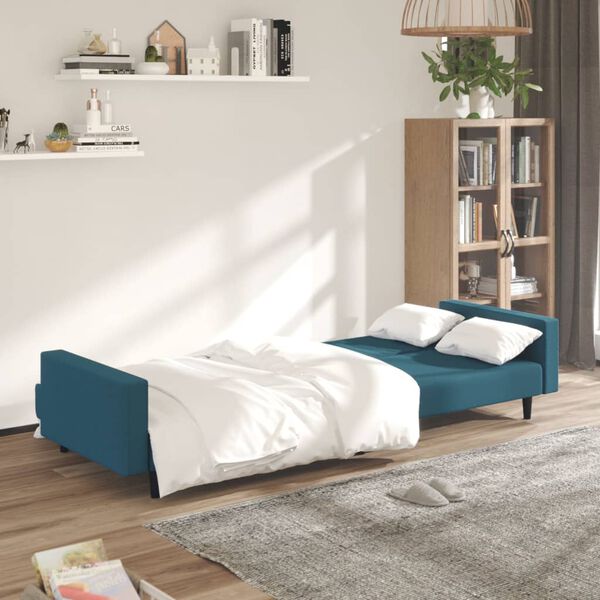 vidaXL Sofa Bed Blue Velvet, Wood, Plastic 2-Seater