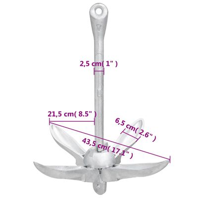 vidaXL Folding Anchor Silver 13.2 lb Malleable Iron