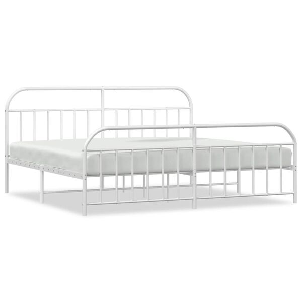 vidaXL Bed Frame White Powder-Coated Steel Double Storage Bed Frame