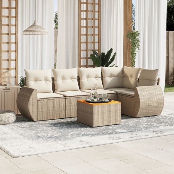 vidaXL Garden Sofa Set Beige PE rattan 6 Piece Set Modular