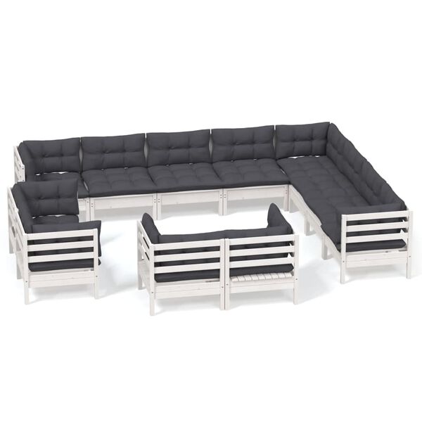 vidaXL Garden Lounge Set White Solid pinewood, fabric (100% polyester)