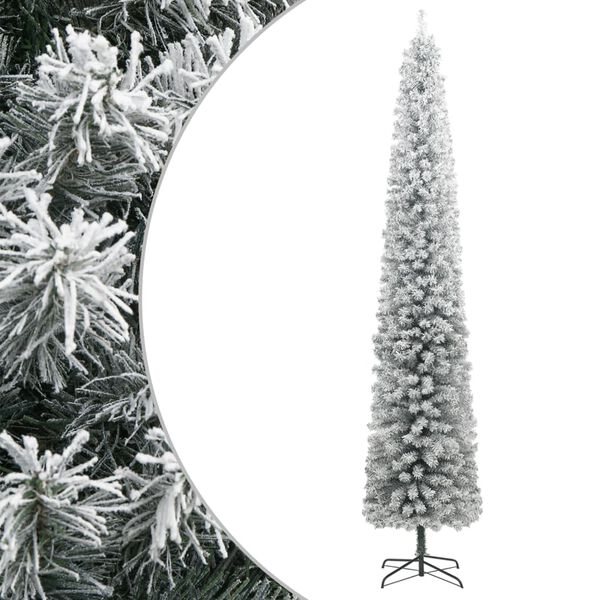 vidaXL Slim Christmas Tree Green and white PVC, metal Slim