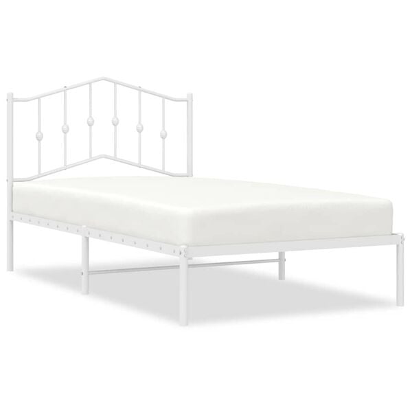 vidaXL Bed Frame White Steel Single Bed Frame Rectangular Modern